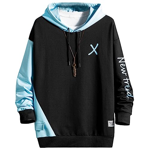 KENAIJING Herren Hoodie, Herren Hip Hop Sweatshirt Baumwolle Langarm Classic Farbabstimmung Hoody (M, Schwarz) von KENAIJING