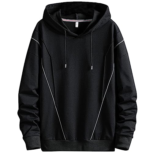 KENAIJING Herren Hoodie, Herren Sweatjacke Pullover Sweatshirt Kapuzen Regular Fit Einfarbig, Schwarz1, XXL von KENAIJING