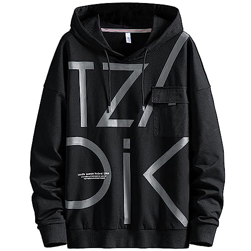 KENAIJING Herren Hoodie, Herren Sweatjacke Pullover Sweatshirt Kapuzen Regular Fit Einfarbig, Schwarz2, L von KENAIJING