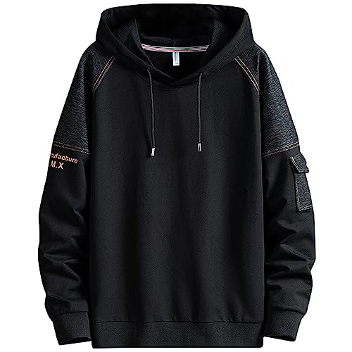 KENAIJING Herren Hoodie, Herren Sweatjacke Pullover Sweatshirt Kapuzen Regular Fit Einfarbig, Schwarz3, M von KENAIJING