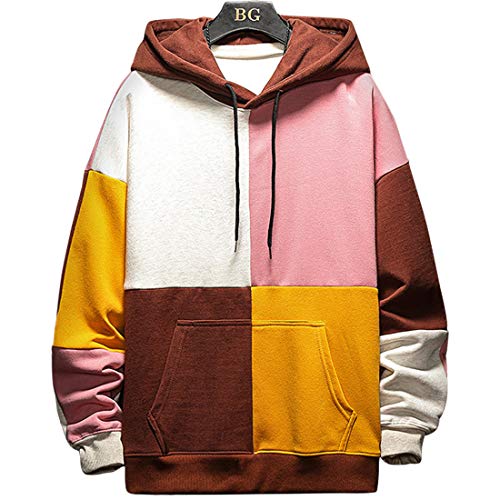 KENAIJING Herren Hoodie,4 Farbnähte Kapuzenpullover Sweatshirt (Rosa gelb, 2XL) (5XL, Rosa gelb) von KENAIJING