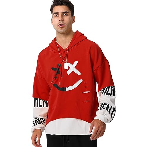 KENAIJING Herren Hoodie, Basic Sweatshirt Techwear Japanischer Harajuku Streetstyle Herbst und Winter(Rot 1, XXL) von KENAIJING