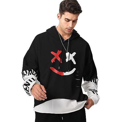 KENAIJING Herren Hoodie, Basic Sweatshirt Techwear Japanischer Harajuku Streetstyle Herbst und Winter, Schwarz, 3XL von KENAIJING