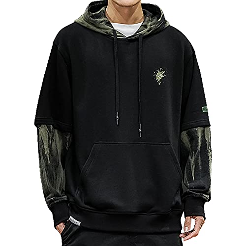 KENAIJING Herren Hoodie, Herren Hoody Sweatshirt Einfarbig Pullover Kapuzenpullover, Schwarz, 3XL von KENAIJING