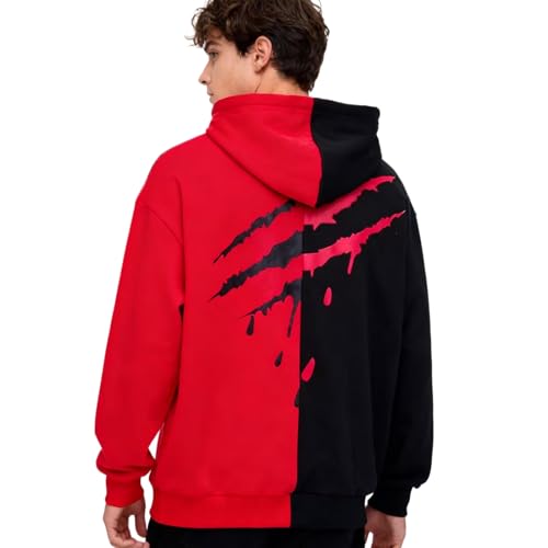 KENAIJING Herren Hoodie Zipper Kapuzenjacke Straßenstil Outdoor Patchwork Kapuzen Sweatjacke (Schwarz Rot, S) von KENAIJING