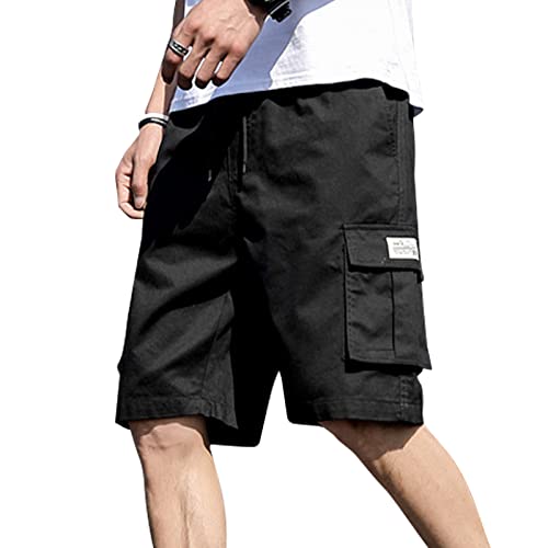 KENAIJING Herren Shorts, Casual Cotton CargoShorts im Streetstyle Techwear Kurze Hose（Schwarz, XL） von KENAIJING