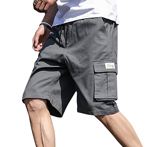 KENAIJING Herren Shorts, Casual Cotton CargoShorts im Streetstyle Techwear Kurze Hose（Grau, XXL） von KENAIJING