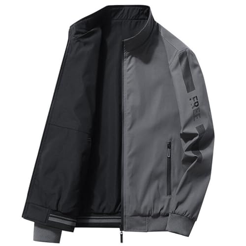 KENAIJING Herren Jacke, Wendejacke Herren Jacke Frühling und Herbst Freizeitjacke Baumwolle Baseball Kleidung, Grau, L von KENAIJING