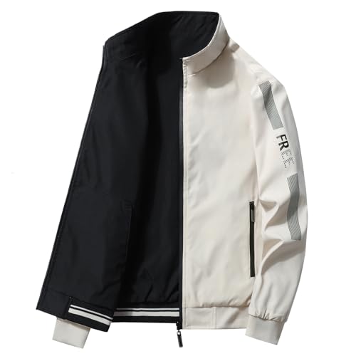 KENAIJING Herren Jacke, Wendejacke Herren Jacke Frühling und Herbst Freizeitjacke Baumwolle Baseball Kleidung, Khaki, L von KENAIJING