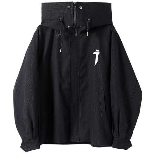 KENAIJING Herren Jacke,Casual Hip Hop Hoher Kragen Langarm Lose Reißverschluss Kapuzenjack von KENAIJING