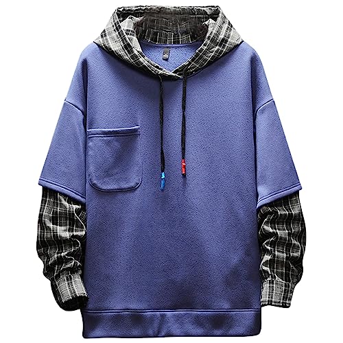 KENAIJING Herren Kapuzen, Kapuzenpullover Patchwork Langarm Pullover Sweatshirts Classic Casual (blau, M) von KENAIJING