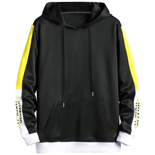 KENAIJING Herren Kapuzenpulli Langarm Hoodie Basic Casual Mit Kapuze Sweatshirt Baumwolle (4XL, Schwarz) von KENAIJING