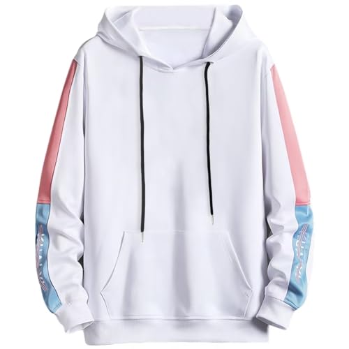 KENAIJING Herren Kapuzenpulli Langarm Hoodie Basic Casual Mit Kapuze Sweatshirt Baumwolle (4XL, Weiß) von KENAIJING