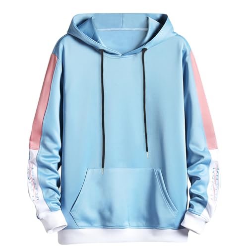 KENAIJING Herren Kapuzenpulli Langarm Hoodie Basic Casual Mit Kapuze Sweatshirt Baumwolle (L, Blau) von KENAIJING