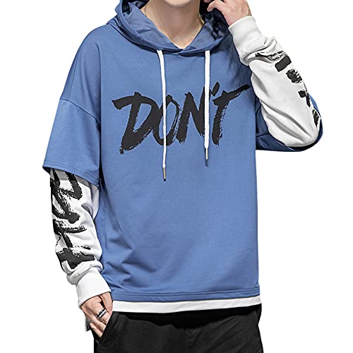 KENAIJING Herren Hoodie, Japanischer Harajuku Kapuzenpullover Baumwolle Techwear Streetwear, Blau, 3XL von KENAIJING