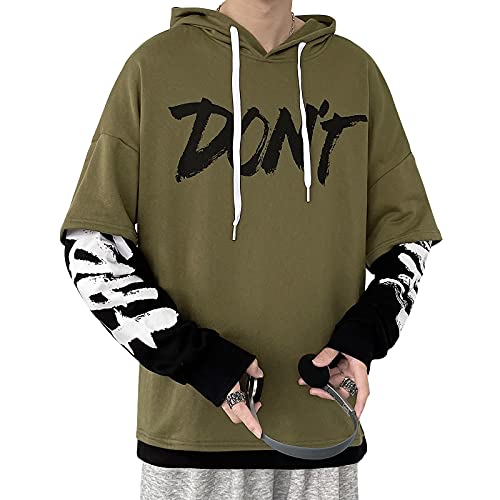 KENAIJING Herren Hoodie, Japanischer Harajuku Kapuzenpullover Baumwolle Techwear Streetwear, Grün, 4XL von KENAIJING