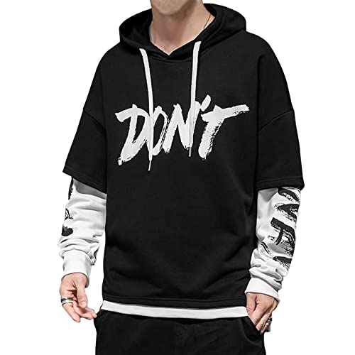 KENAIJING Herren Hoodie Bedruckter Harajuku Straßenstil Outdoor Patchwork Kapuzenpullover Baumwolle Pullover (Schwarz, 3XL) von KENAIJING