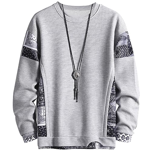 KENAIJING Herren Sweat, Basic Rundhalsausschnitt Langarm Waffelgewebe Casual Top Sweatshirt (Hellgrau, L) von KENAIJING