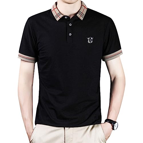 KENAIJING Herren T-Shirt, Baumwolle Freizeitsport Kurzarm Polo Shirts (2XL, Schwarz) von KENAIJING