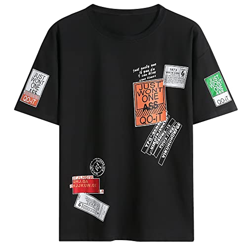 KENAIJING Herren T-Shirt, Drucken-Designs Sommer Rundhalsausschnitt Hip-Hop Kurze Ärmel Casual (3XL, Schwarz) von KENAIJING