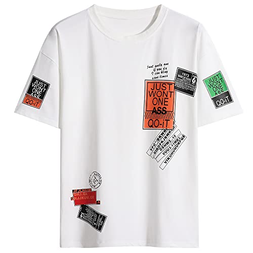 KENAIJING Herren T-Shirt, Drucken-Designs Sommer Rundhalsausschnitt Hip-Hop Kurze Ärmel Casual (M, Weiß) von KENAIJING