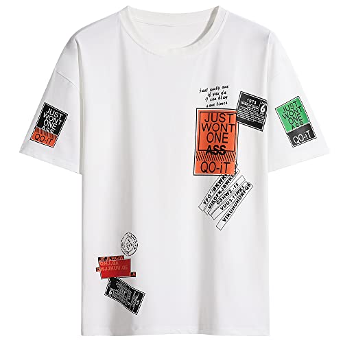 KENAIJING Herren T-Shirt, Drucken-Designs Sommer Rundhalsausschnitt Hip-Hop Kurze Ärmel Casual (2XL, Weiß) von KENAIJING