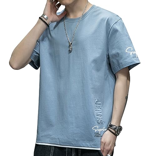 KENAIJING Herren T-Shirt, Rundhalsausschnitt Shirt mit Reverskragen Sommer Kurzarm (XL, Blau) von KENAIJING