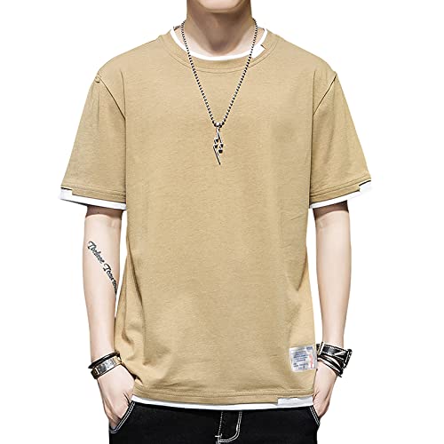 KENAIJING Herren T-Shirt, Techwear Japanese Harajuku Streetwear Short Sleeve Sweatshirt(Khaki, 2XL) von KENAIJING