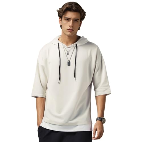 KENAIJING Herren T-Shirt mit Kapuze T Shirt Hoodie Pullover Sweatshirt (Aprikose, S) von KENAIJING