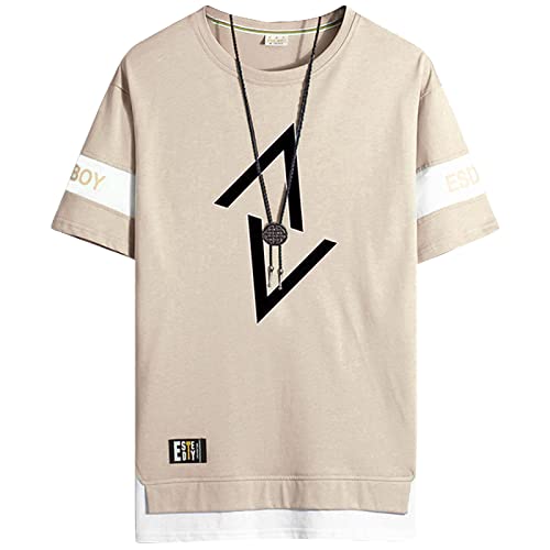 KENAIJING T-Shirt, kurzärmelig Heren Rundhalsausschnitt Basic Casual kurzärmliges Cotton T-Shirt (2XL, Khaki) von KENAIJING