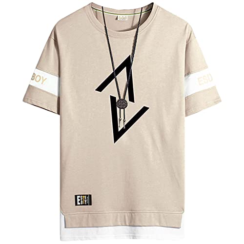 KENAIJING T-Shirt, kurzärmelig Heren Rundhalsausschnitt Basic Casual kurzärmliges Cotton T-Shirt (L, Khaki) von KENAIJING