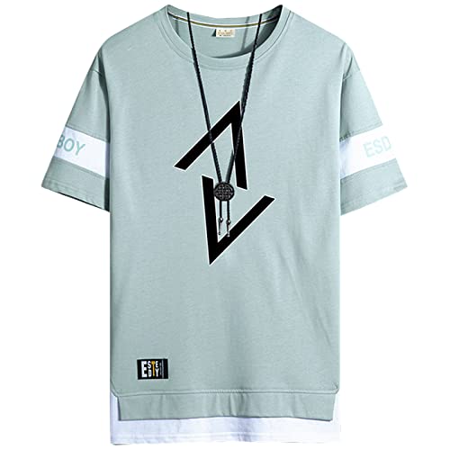 KENAIJING T-Shirt, kurzärmelig Heren Rundhalsausschnitt Basic Casual kurzärmliges Cotton T-Shirt (XL, Grün) von KENAIJING