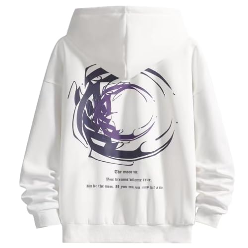 KENAIJING Herren Hoodie Kapuzenpullover Streetwear Sweatshirt Langarm Basic Casual, aus Baumwolle Regular Fitfür Herbst und Winter (L, Weiß) von KENAIJING