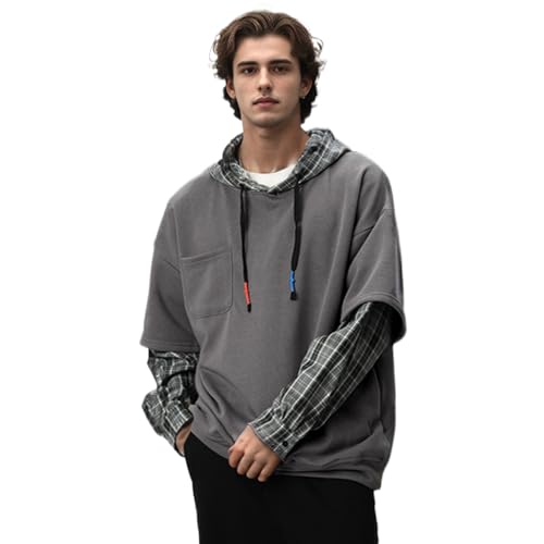 KENAIJING Herren Kapuzen, Basic Langarm Sweatshirts Techwear Harajuku Hip Hop Streetwear Casual (Dunkelgrau, 2XL) von KENAIJING