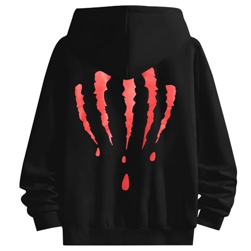 KENAIJING Herren Kapuzen, Kapuzenpullover Langarm Pullover Sweatshirts Classic Casual (Schwarz und rot, 2XL) von KENAIJING