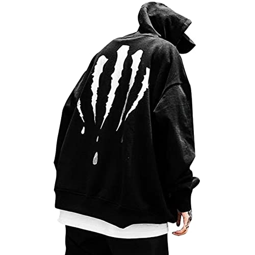 KENAIJING Herren Kapuzen, Basic Langarm Sweatshirts Techwear Harajuku Hip Hop Streetwear Casual (Schwarz, XL) von KENAIJING