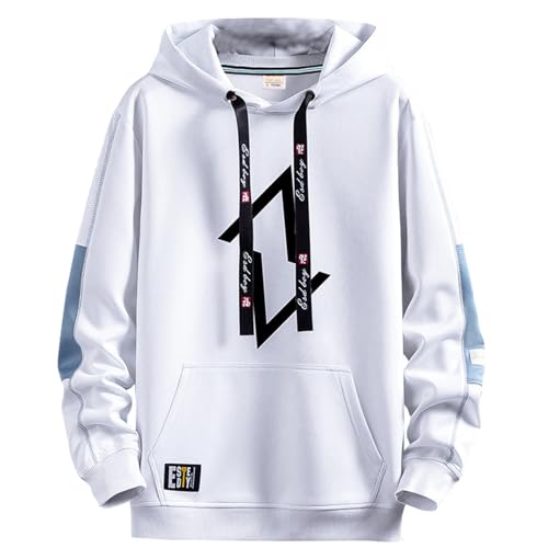 KENAIJING Kapuzenpullover für Herren, Langarm mit Taschen Casual Sweatshirt Classic Farbabstimmung Hoodie (Weiß, M) von KENAIJING
