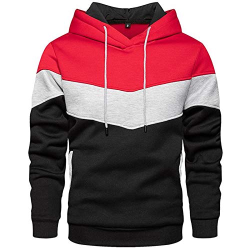 KENAIJING Pullover Herren Langarm Patchwork Unisex Hoodie Casual Kapuzenpullover Basic Sweatshirt Mit Kapuze (L, Rot) von KENAIJING