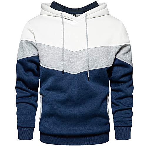 KENAIJING Pullover Herren Langarm Patchwork Unisex Hoodie Casual Kapuzenpullover Basic Sweatshirt Mit Kapuze (L, Weiß) von KENAIJING
