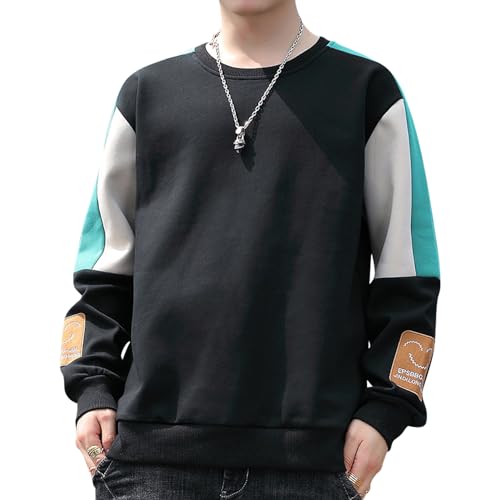 KENAIJING Sweatshirt, Herren Patchwork mit Sweatshirt mit Rundhalsausschnitt (L, Schwarz) von KENAIJING
