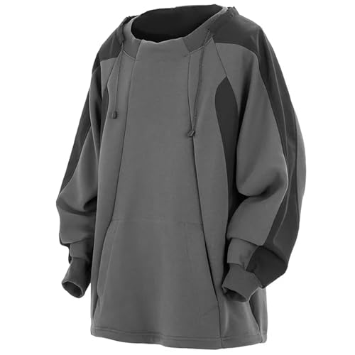 KENAIJING Sweatshirt Herren Casual Hip Hop Rundhals Baumwolle Patchwork Pullover Langarm Streetwear (3XL, Grau) von KENAIJING