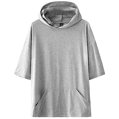 KENAIJING Herren T-Shirt, Unisex Harajuku Streetwear Einfarbige Short Sleeve T-Shirt Hoodie Sweatshirt, Grau, L von KENAIJING