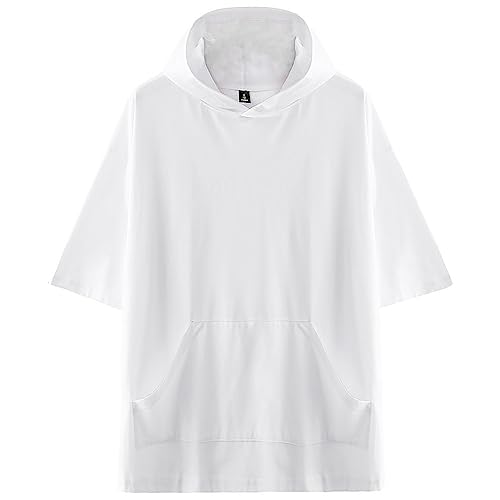 KENAIJING Herren T-Shirt, Unisex Harajuku Streetwear Einfarbige Short Sleeve T-Shirt Hoodie Sweatshirt, Weiß, XL von KENAIJING