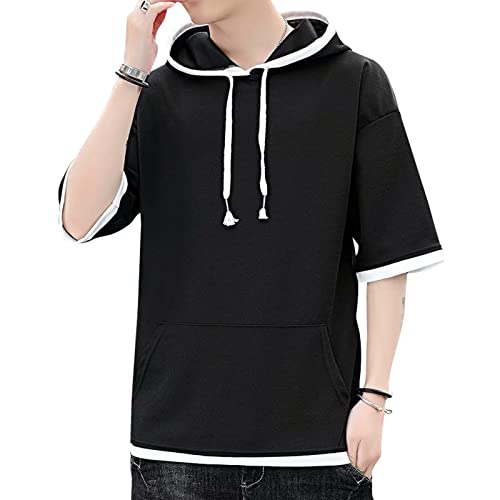 KENAIJING T-Shirt Herren, Hoodie Kurzarm Kapuzenshirt Herren Kurzarm Short Sleeve Kapuze mit Taschen(Schwarz,XXL) von KENAIJING