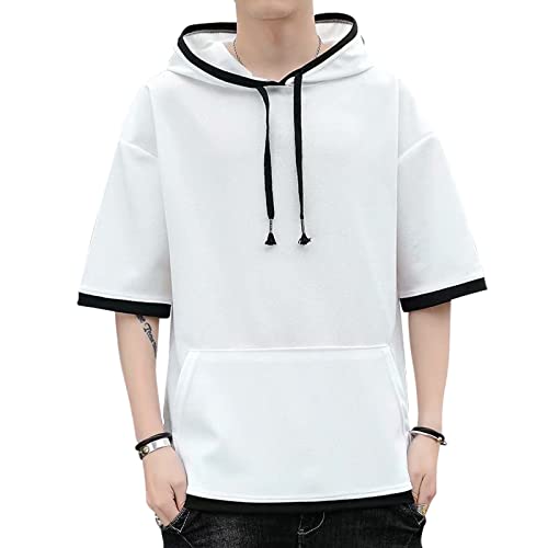 KENAIJING T-Shirt Herren, Hoodie Kurzarm Kapuzenshirt Herren Kurzarm Short Sleeve Kapuze mit Taschen(Weiß,XXL) von KENAIJING