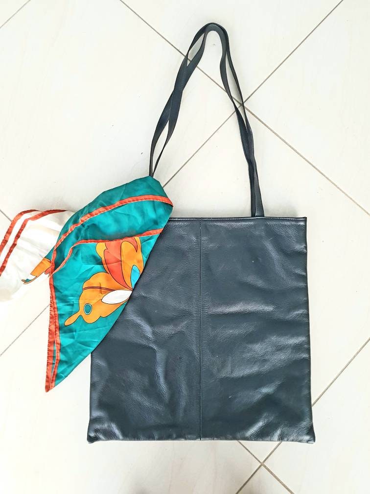 Palucci Ledertasche Schultertasche Schwarze Leder Handtasche Vintage Tote Bag Arbeitstasche Handgemachte Tasche Designer von KENAIV