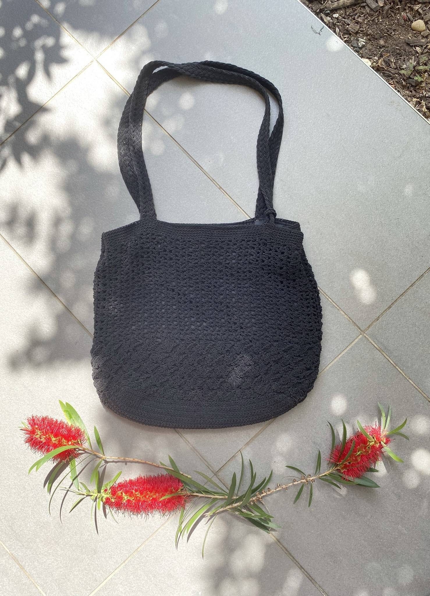 Vintage Boho Tasche Gewebte Handtasche Crossbody Schultertasche Sommertasche Einkaufstasche Gewebter Holdall Schwarze Tragetasche Strandtasche von KENAIV
