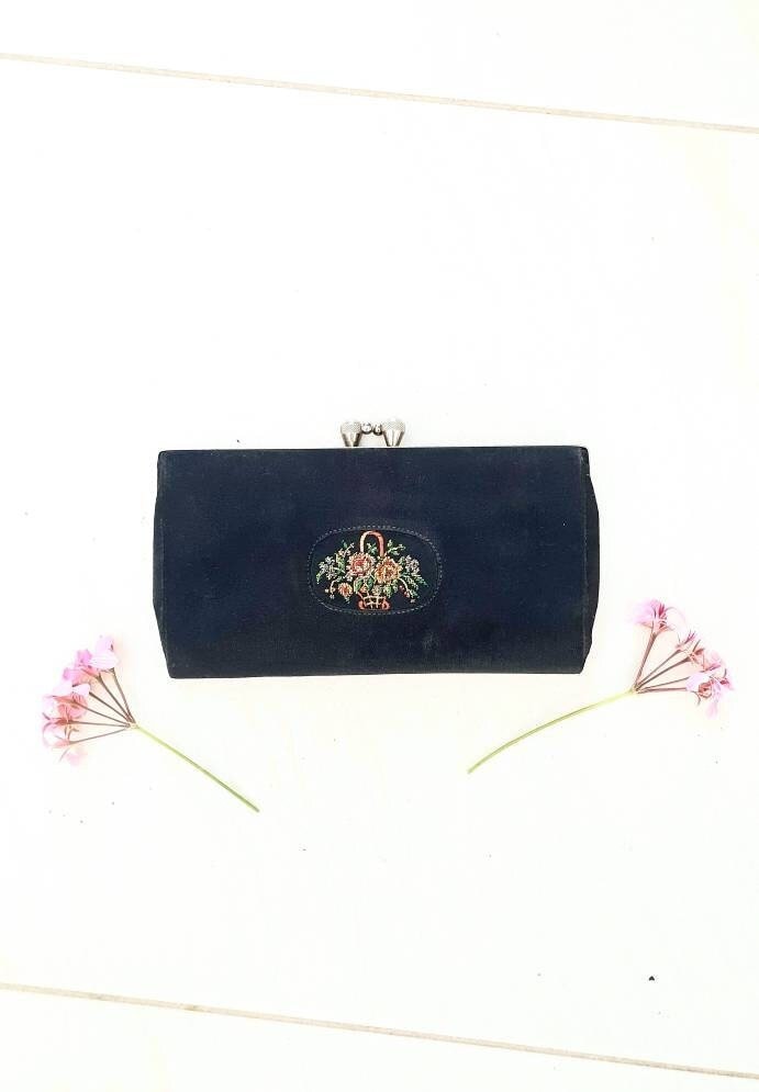 Vintage Gobelin Tasche Hard Case Portemonnaie Petit Point Schwarze Handtasche Boxtasche Gold Und Schwarze Geldbörse Hochzeitstasche Abendtasche von KENAIV