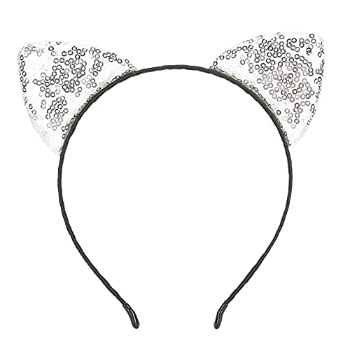 Katzenohren Stirnband, Wendbares Pailletten Katzenohren-Stirnband Glänzende Katzenohren Haarreifen Katzenhaar Accessoires für Damen (Silber) von KENANLAN