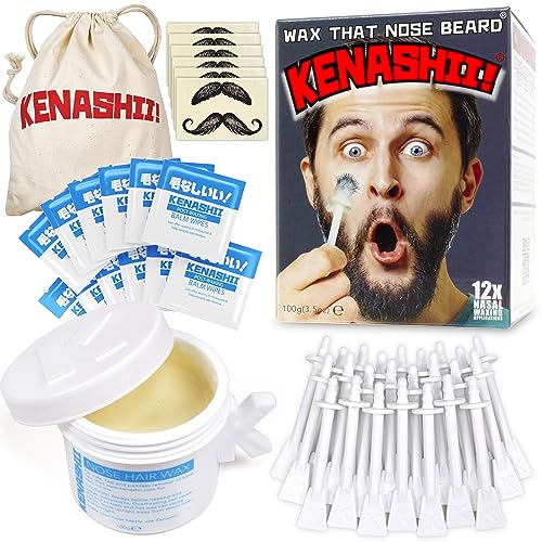 Kenashii Nasenwachsset-100g Nasenhaarwachs, 24 Applikatoren, 12 Balsamtücher nach dem Waxing und Schnurrbartschützer - Nasenwaxing für Männer und Frauen - Nasenhaarentferner - Nasenhaarentfernungsset Kenashii Nasenwachsset-100g Nasenhaarwachs, 24 Applikatoren, 12 Balsamtücher nach dem Waxing und Schnurrbartschützer - Nasenwaxing für Männer und Frauen - Nasenhaarentferner - Nasenhaarentfernungsset von KENASHII